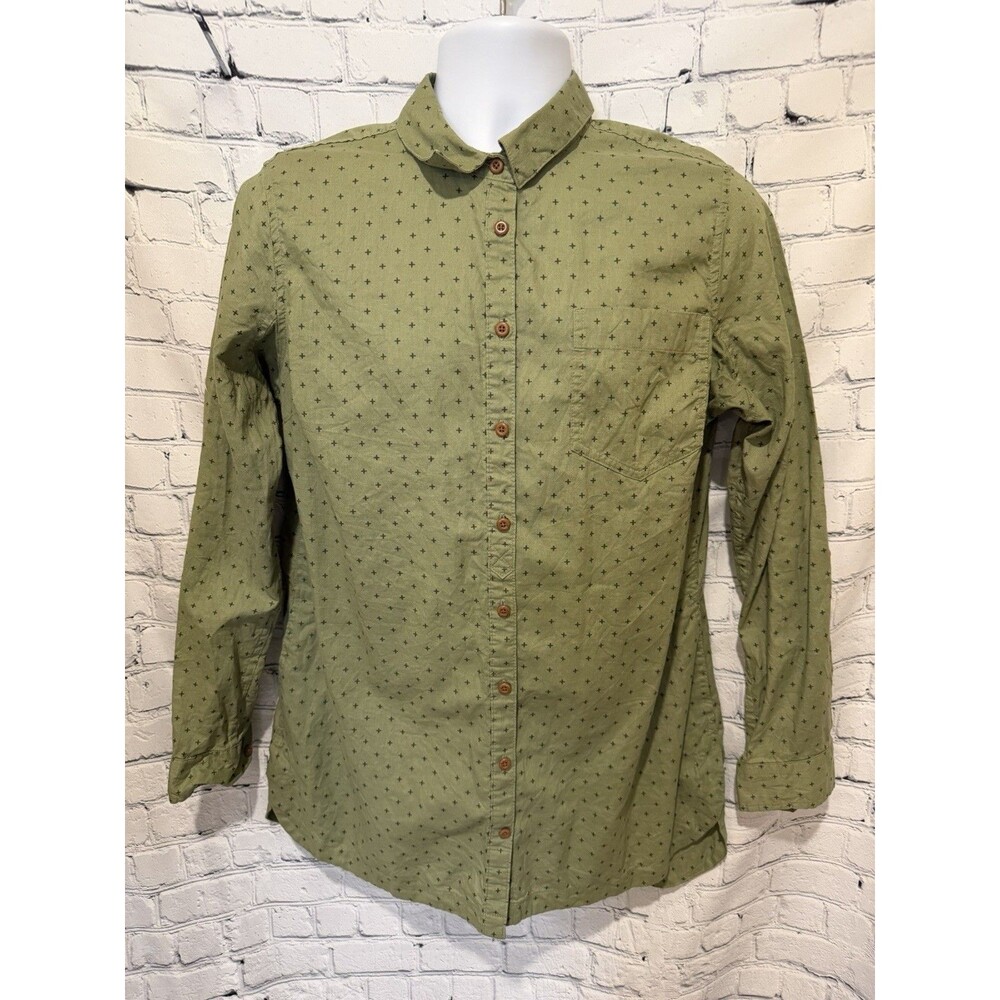 Duluth Shirt Men's Large Green Button Down with small pattern Hemp and cotton